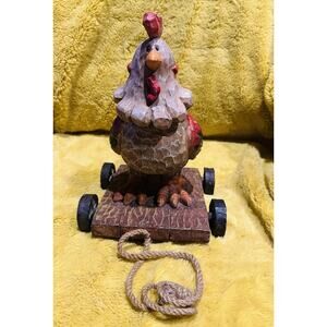Rooster Resin Tabletop Figurine Metal Feathers Bobble Head 10” Tall Rustic Chic